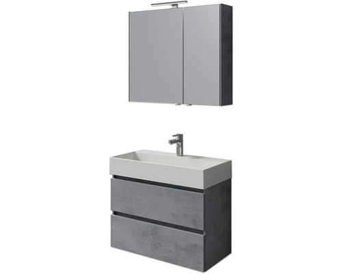 Set de meubles de salle de bains Pelipal Torino lxhxp 200 x 40 x 40 cm couleur de façade gris foncé oxydé set de meubles 5 pièces avec vasque en céramique blanc et vasque en céramique meuble sous vasque armoire de toilette éclairage LED