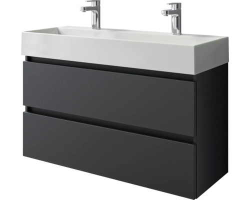 Meuble de salle de bains 2 pièces Pelipal Torino 101 x 66,7 x 40 cm façade noir mat mat(e) avec vasque en céramique blanc