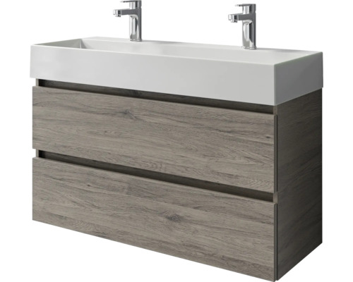 Meuble de salle de bains 2 pièces Pelipal Torino 101 x 66,7 x 40 cm façade chêne sanremo décor bois avec vasque en céramique blanc