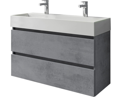 Meuble de salle de bains 2 pièces Pelipal Torino 101 x 66,7 x 40 cm façade oxyde gris foncé mat(e) avec vasque en céramique blanc