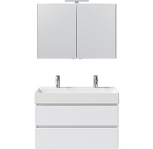 Badezimmerset mit Doppelwaschbecken, Unterschrank und Spiegelschrank