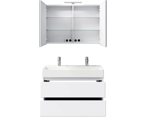 Badezimmermöbelset mit Spiegelschrank, Waschbecken und Unterschrank