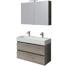 Badezimmermöbelset mit Waschtischunterschrank, Waschbecken und Spiegelschrank