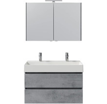 Waschtisch mit zwei Waschbecken, zwei Schubladen und Spiegelschrank