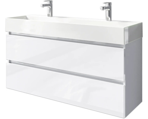 Meuble de salle de bains 2 pièces Pelipal Torino 121 x 66,7 x 40 cm façade blanc à haute brillance avec vasque en céramique blanc