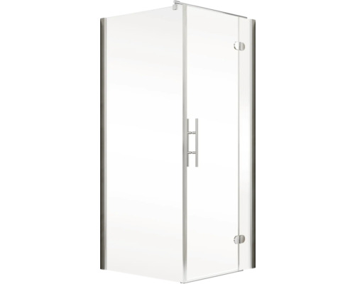 Cabine de douche d''angle avec porte en verre et poignée