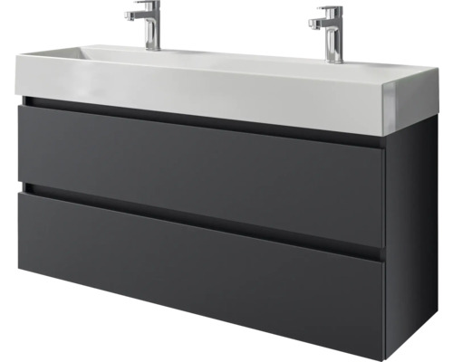 Meuble de salle de bains 2 pièces Pelipal Torino 121 x 66,7 x 40 cm façade noir mat mat(e) avec vasque en céramique blanc