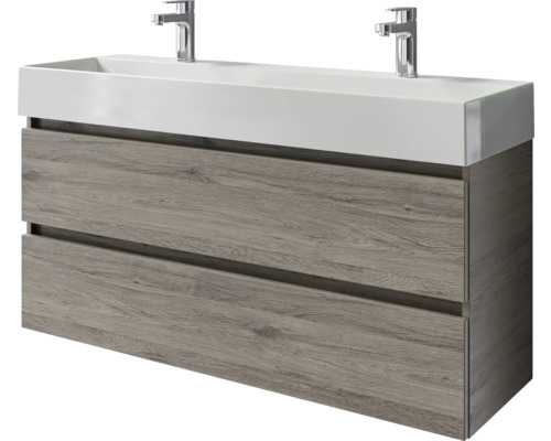 Meuble de salle de bains 2 pièces Pelipal Torino 121 x 66,7 x 40 cm façade chêne sanremo décor bois avec vasque en céramique blanc