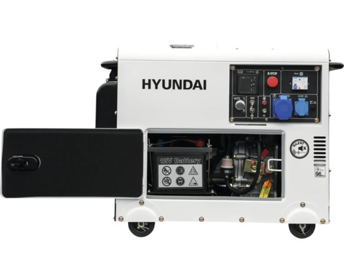 Groupe électrogène Hyundai avec couvercle de batterie ouvert