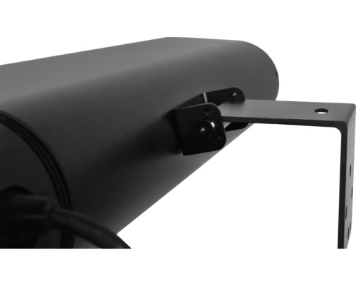 Detailansicht einer schwarzen Gehäuseleuchte mit Halterung