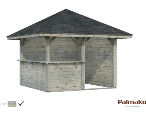 Pavillon Palmako Bianca 8,3 m² Set 3 300 x 300 cm imprégné par immersion gris Pavillon de jardin en bois avec toit en bardeaux bitumineux