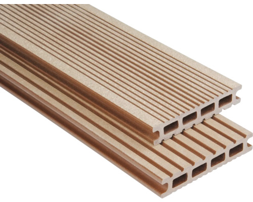 Lame de terrasse Konsta en bois composite Futura alvéolé brossé 26x145 mm (au mètre à partir de 1000 mm jusqu'à 6000 mm max.) marron