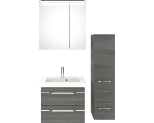 Ensemble de salle de bains avec meuble sous-lavabo, lavabo, armoire de toilette et armoire haute
