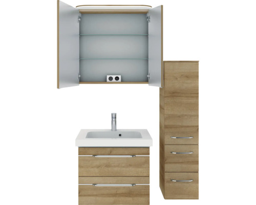Ensemble de salle de bains avec lavabo, armoire de toilette et armoire haute