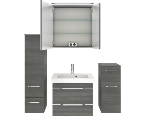 Ensemble de salle de bains avec lavabo, armoire de toilette et deux armoires latérales