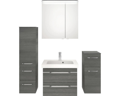 Ensemble de salle de bains avec meuble-lavabo, lavabo, armoire de toilette et armoire haute
