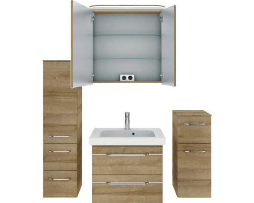 Ensemble de salle de bains avec armoire de toilette, meuble sous-lavabo et deux armoires latérales