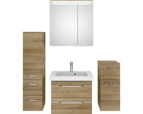 Ensemble de meubles de salle de bains avec lavabo, armoire de toilette et armoires aspect bois