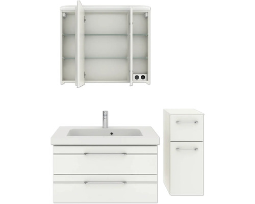 Ensemble de meubles de salle de bains avec armoire de toilette, meuble sous-lavabo et armoire latérale
