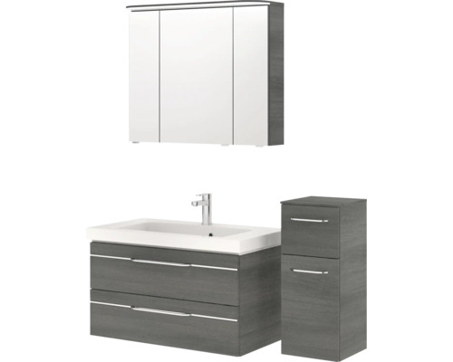 Ensemble de salle de bains avec meuble sous-lavabo, lavabo, armoire de toilette et armoire haute
