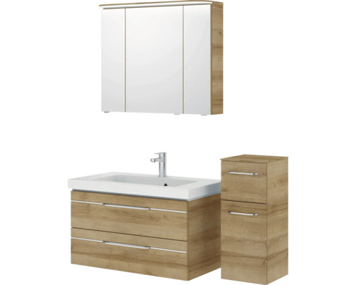 Badezimmer-Set mit Waschbeckenunterschrank, Spiegelschrank und Hochschrank