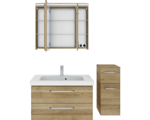 Badezimmerensemble mit Spiegelschrank, Waschtischunterschrank und Seitenschrank