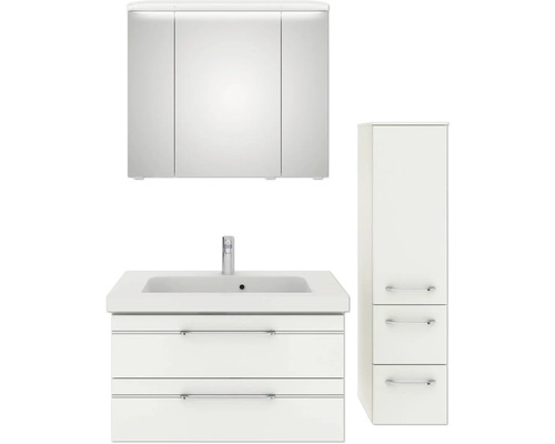 Badezimmerset mit Spiegelschrank, Waschtischunterschrank und Hochschrank