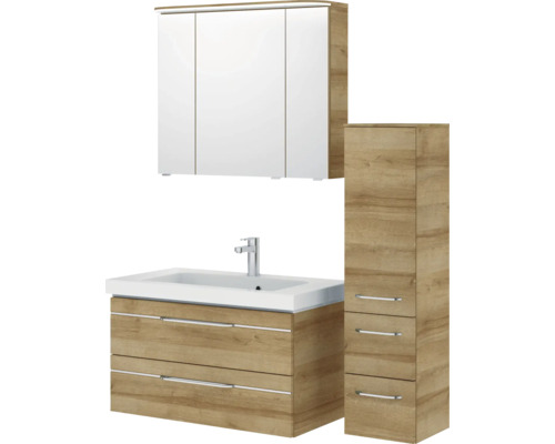 Ensemble de meubles de salle de bains avec meuble sous-lavabo, armoire de toilette et armoire haute