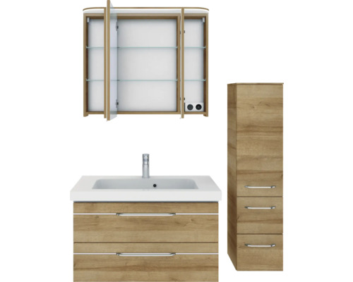 Ensemble de salle de bains avec meuble sous-lavabo, armoire de toilette et armoire haute