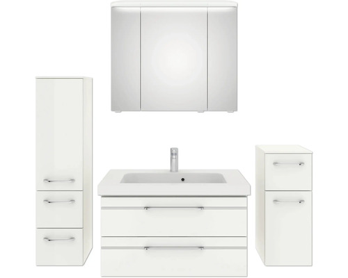 Badezimmer-Set mit Waschtisch, Spiegelschrank und Seitenschränken