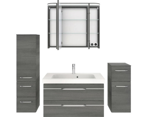 Badmöbelset mit Waschtischunterschrank, Spiegelschrank und Hochschränken