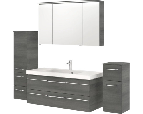 Ensemble de salle de bains avec meuble sous-lavabo, armoire de toilette et deux armoires hautes