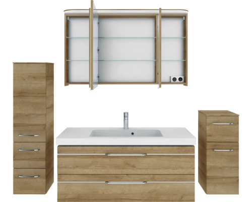 Badezimmer Möbelset mit Waschtisch, Spiegelschrank und Seitenschränken