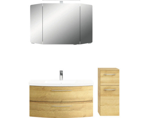 Ensemble de salle de bains avec armoire de toilette, lavabo et armoire latérale