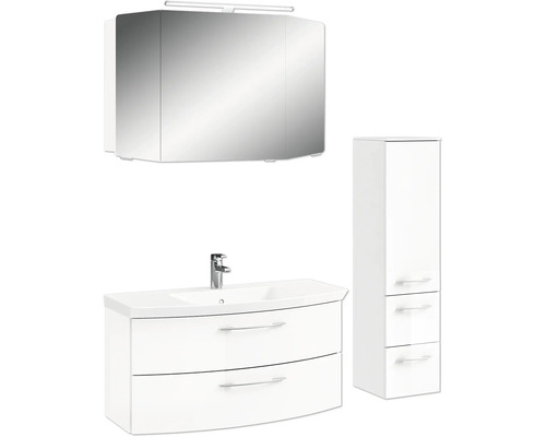 Ensemble de salle de bains avec armoire de toilette, meuble-lavabo et armoire haute