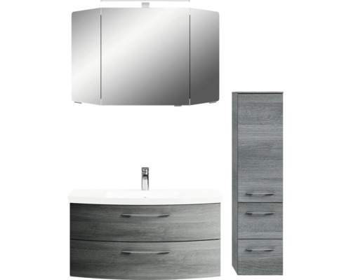 Ensemble de salle de bains avec armoire de toilette, meuble-lavabo et armoire haute