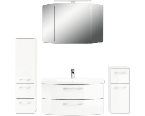 Weißes Badezimmermöbel Set mit Spiegelschrank, Waschbeckenunterschrank und Hochschrank