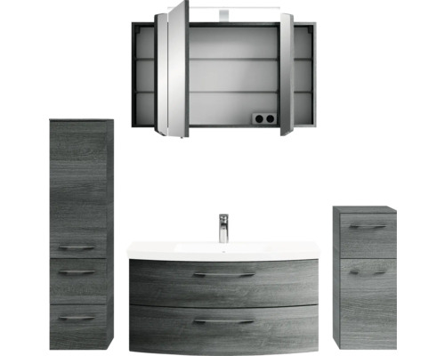 Ensemble de salle de bains avec meuble-lavabo, lavabo, armoire de toilette et armoire haute