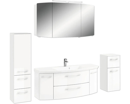 Badezimmermöbelset mit Spiegelschrank, Waschtisch, Waschbecken und Schränken