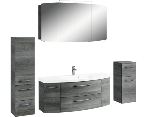 Ensemble de meubles de salle de bains avec lavabo, armoire de toilette et armoires hautes au design moderne