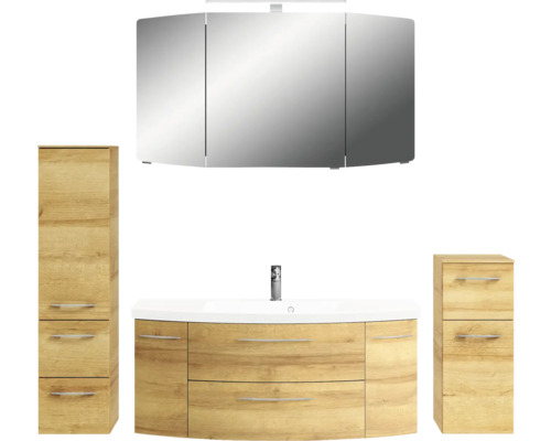 Badezimmerset mit Waschtisch, Spiegelschrank und Hochschränken