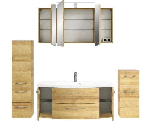 Badezimmer-Set mit Waschtisch, Spiegelschrank und Hochschränken
