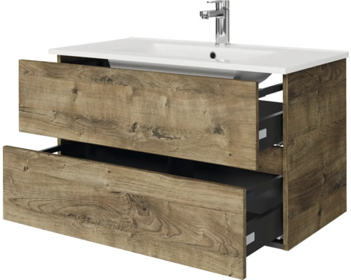 Meuble sous-lavabo avec deux tiroirs au design bois