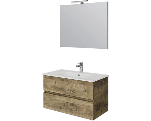 Set de meubles de salle de bains Pelipal Napoli lxhxp 90 x 200 x 46,5 cm couleur de façade chêne ribbeck avec vasque en céramique blanc SET-150-042