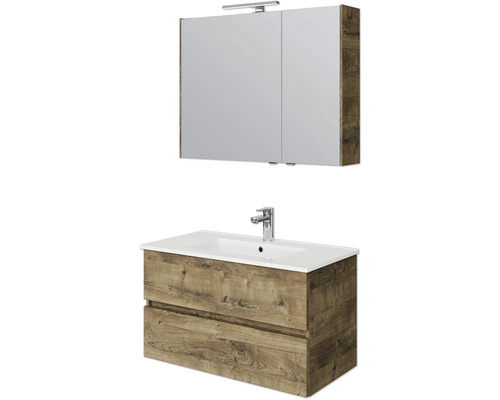 Set de meubles de salle de bains Pelipal Napoli lxhxp 92 x 200 x 46,5 cm couleur de façade chêne ribbeck avec vasque en céramique blanc SET-150-043