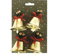 Quatre cloches de Noël avec nœud et décorations