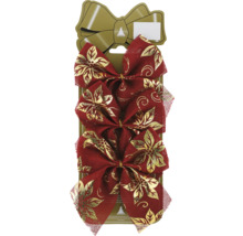 Trois nœuds rouges à motifs floraux dorés pour la décoration