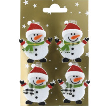 Quatre décorations de bonhommes de neige avec bonnet et écharpe