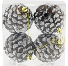 Viererpackung Tannenzapfen Christbaumkugeln mit Kunstschnee