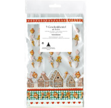 Cinq sachets cadeaux avec fond et motifs de Noël, dimension 14,5 x 23,5 centimètres